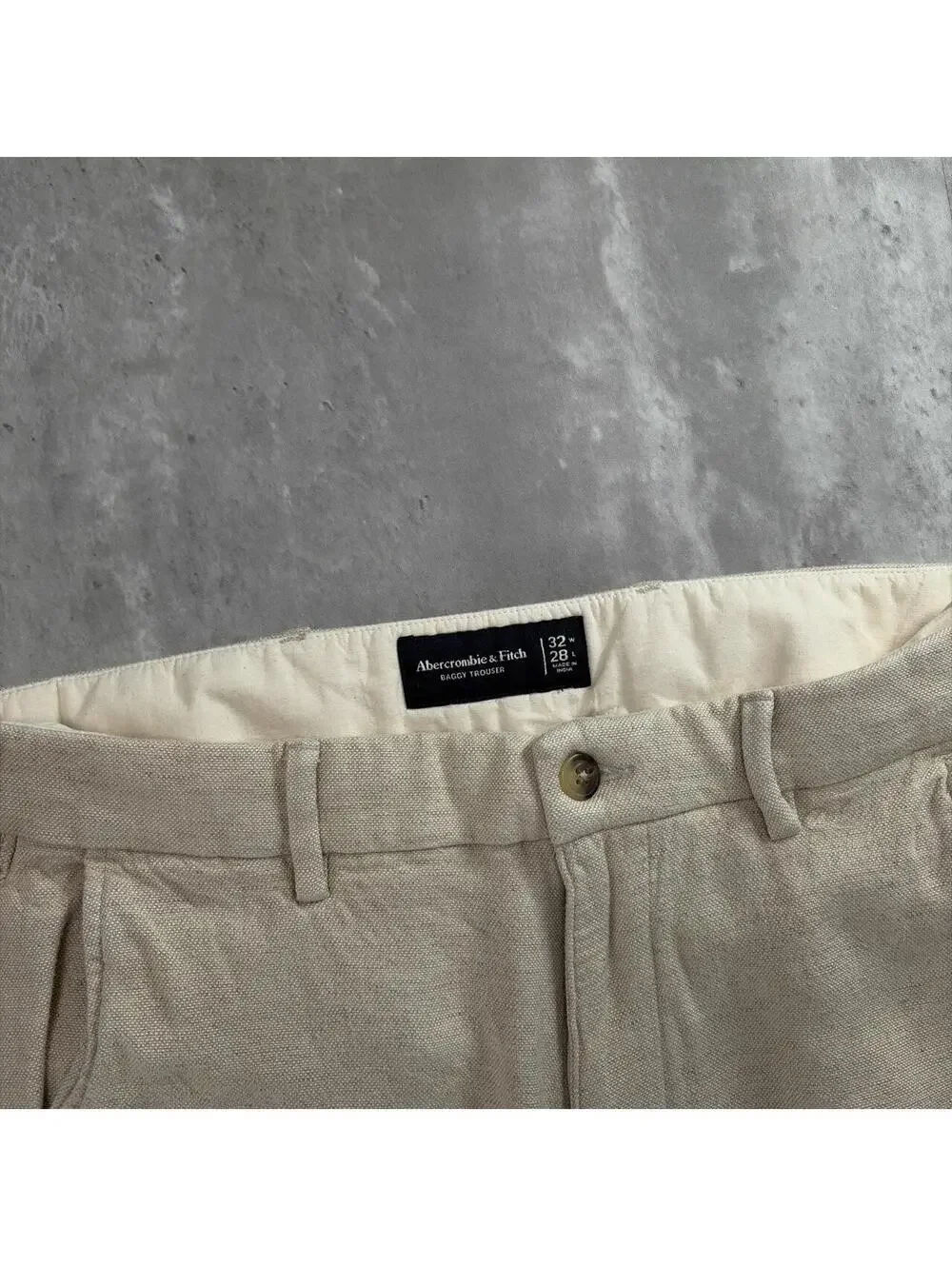 Y2K Beige Abercrombie & Fitch Linen Blend Baggy Trousers